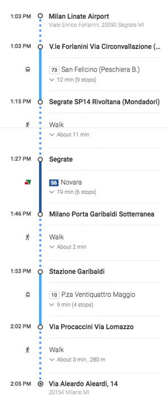 Linate Airport to CasaDela route
